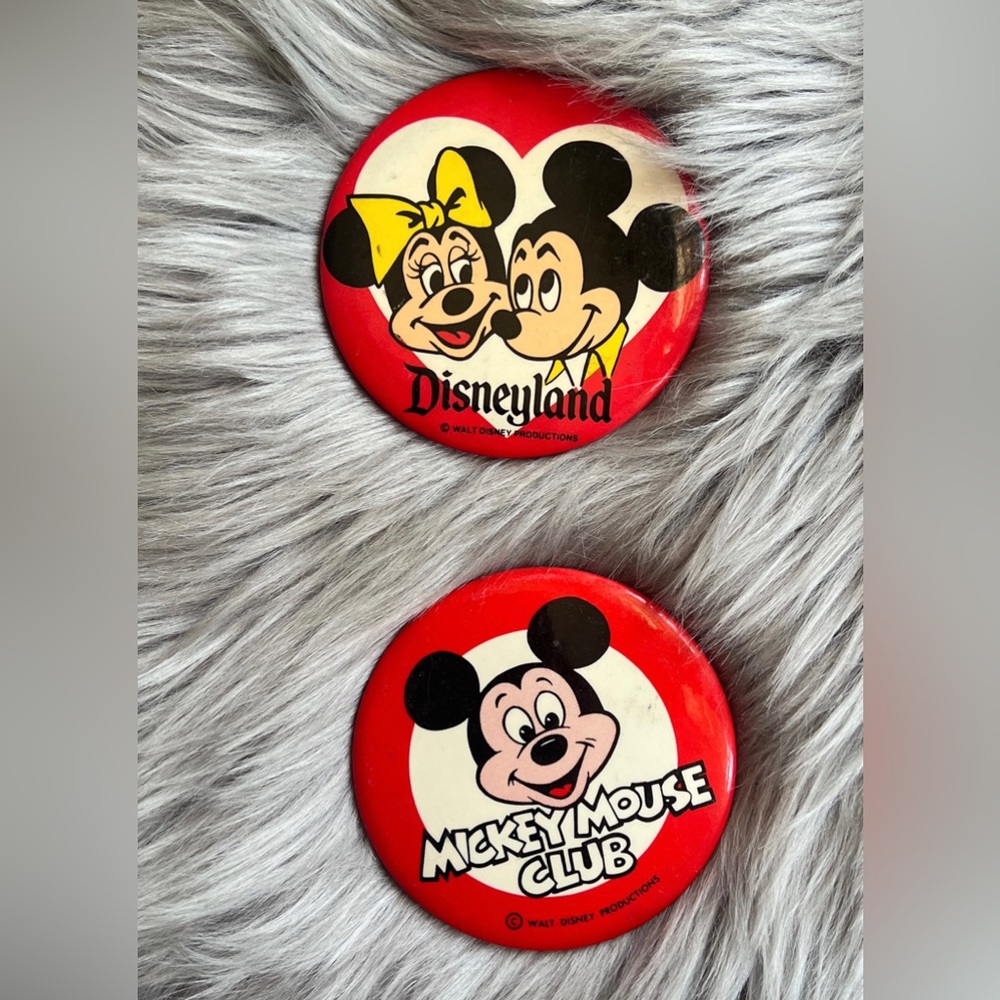 1980 Vintage Mickey and Minnie Pinback Button Set of (2) Large